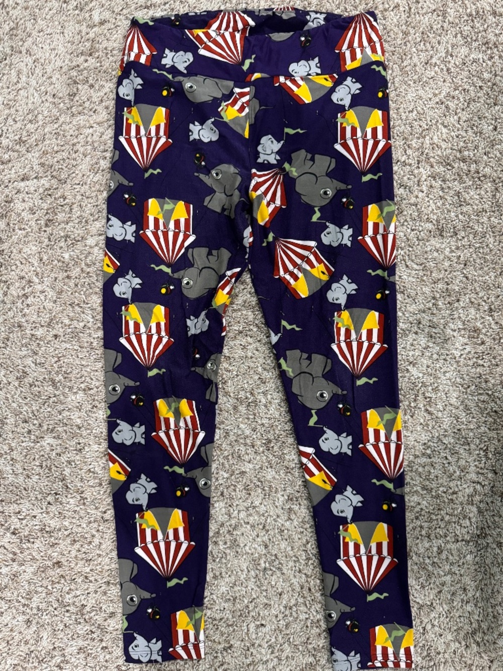 LuLaRoe women's elephant circus leggings Deep Blue/Deep Purple size TC